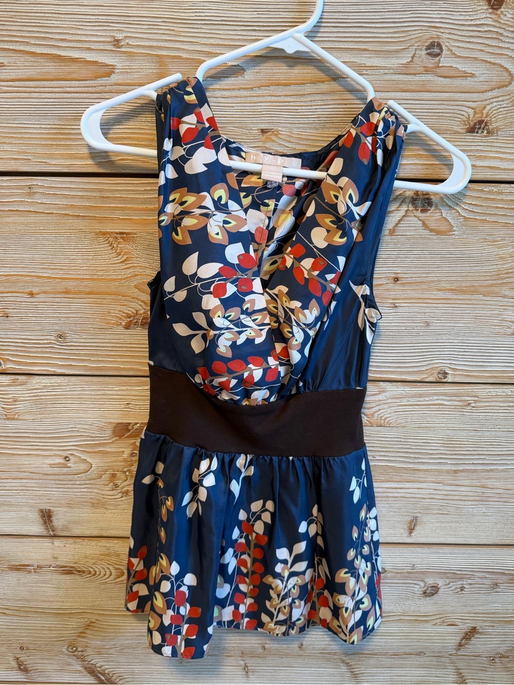 Hype Navy Floral Sleeveless Tank with Brown Waistband